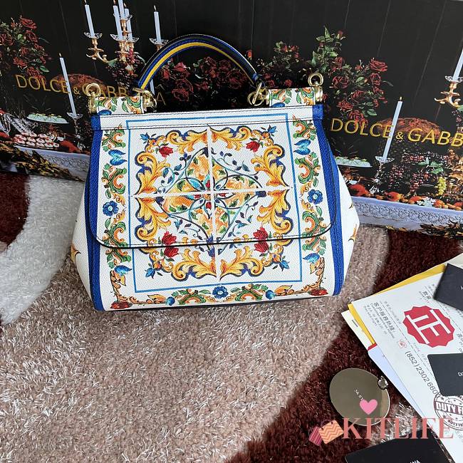 Kitlife Dolce & Gabbana Mulitcolor Tiffany & Fred Printed Leather Sicily Top Handle Bag 25x20x12cm - 1