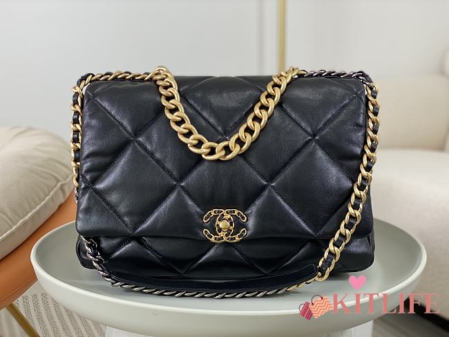 Kitlife Chanel 19 Maxi Flap Bag Black AS1162 36x11x25cm - 1