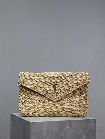 Kitlife Saint Laurent Cassandre Large Envelope Pouch In Raffia 769307 29.5×18×4.5cm