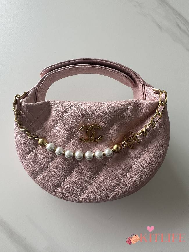 Kitlife Chanel Pouch Pink Grained Calfskin Imitation Pearl Gold Tone Metal 19x20x4cm  - 1