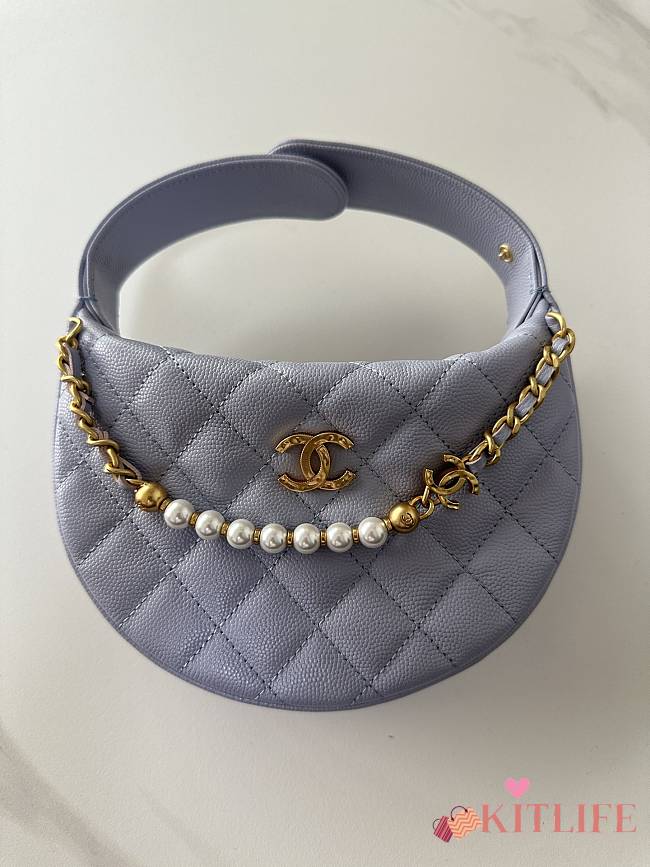 Kitlife Chanel Pouch Purple Grained Calfskin Imitation Pearl Gold Tone Metal 19x20x4cm  - 1