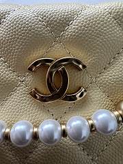Kitlife Chanel Pouch Beige Grained Calfskin Imitation Pearl Gold Tone Metal 19x20x4cm - 5