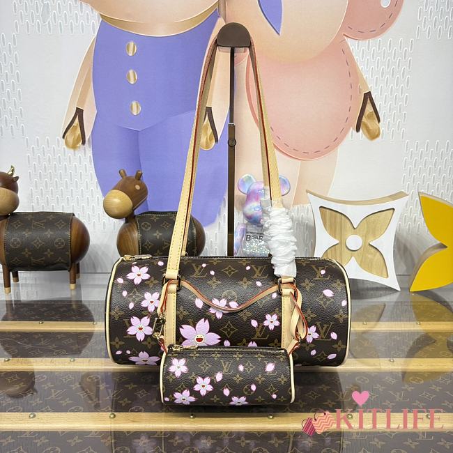 Kitlife Louis Vuitton x TM Papillon Bag Cherry Blossom Monogram Coated Canvas M13097 27x11x13cm - 1