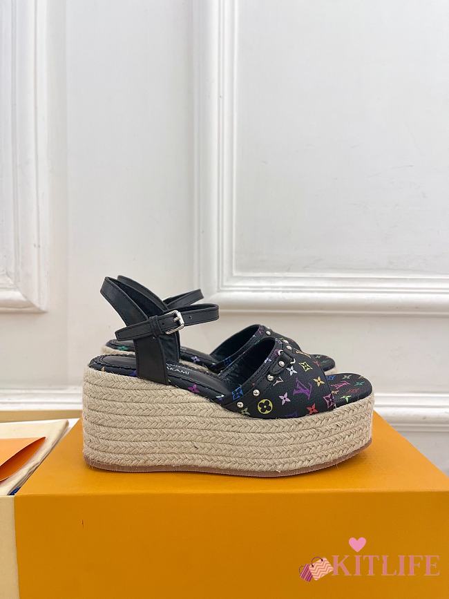 Kitlife Louis Vuitton X TM Wedge Sandals Black Multicolor - 1