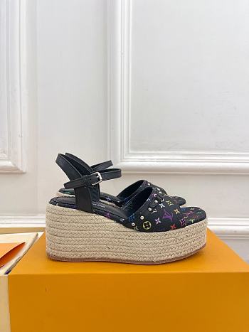 Kitlife Louis Vuitton X TM Wedge Sandals Black Multicolor