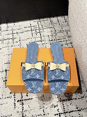 Kitlife Louis Vuitton x TM Square Toe Open Toe Flip Flops Blue Denim - 1