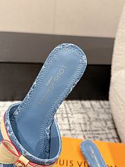 Kitlife Louis Vuitton x TM Square Toe Open Toe Flip Flops Blue Denim - 2