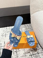 Kitlife Louis Vuitton x TM Square Toe Open Toe Flip Flops Blue Denim - 3