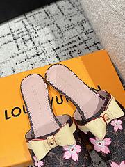 Kitlife Louis Vuitton x TM Square Toe Open Toe Flip Flops Cherry Brown - 3