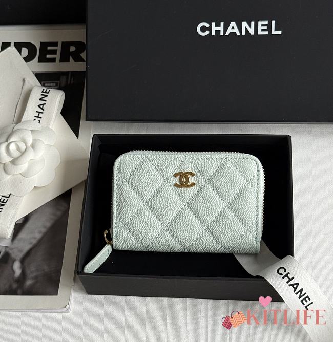 Kitlife Chanel Classic Quilted Zip Coin Purse White 7.5x11x2cm - 1