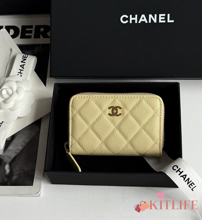 Kitlife Chanel Classic Quilted Zip Coin Purse Yellow 7.5x11x2cm - 1