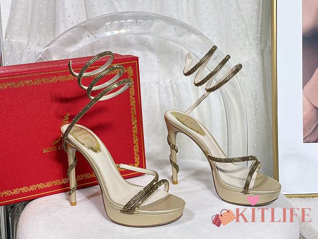 Kitlife René Caovilla Margot Crystal Platform High Heels Gold - 1