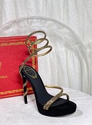 Kitlife René Caovilla Margot Crystal Platform High Heels Black & Gold - 4