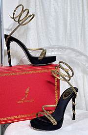 Kitlife René Caovilla Margot Crystal Platform High Heels Black & Gold - 6
