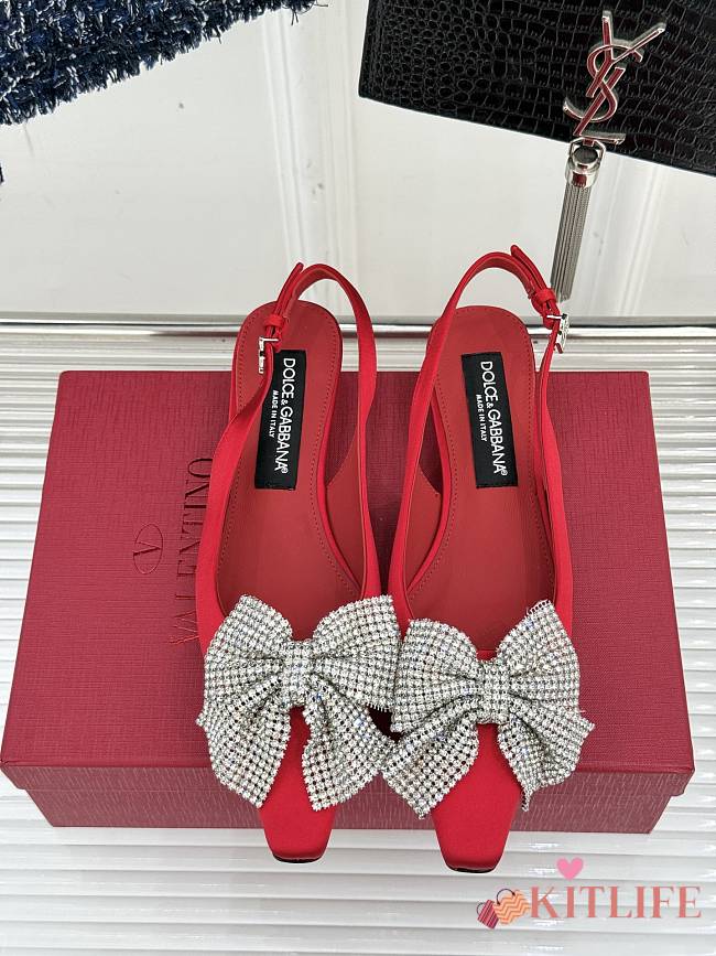 Kitlife Dolce & Gabbana Rhinestone Bow Sandals Red - 1
