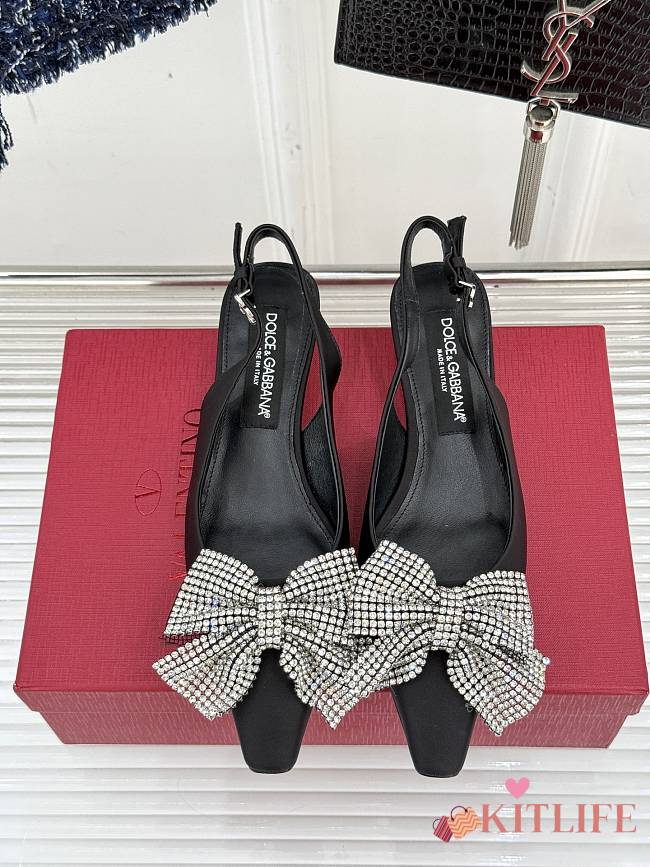 Kitlife Dolce & Gabbana Rhinestone Bow Sandals Black - 1