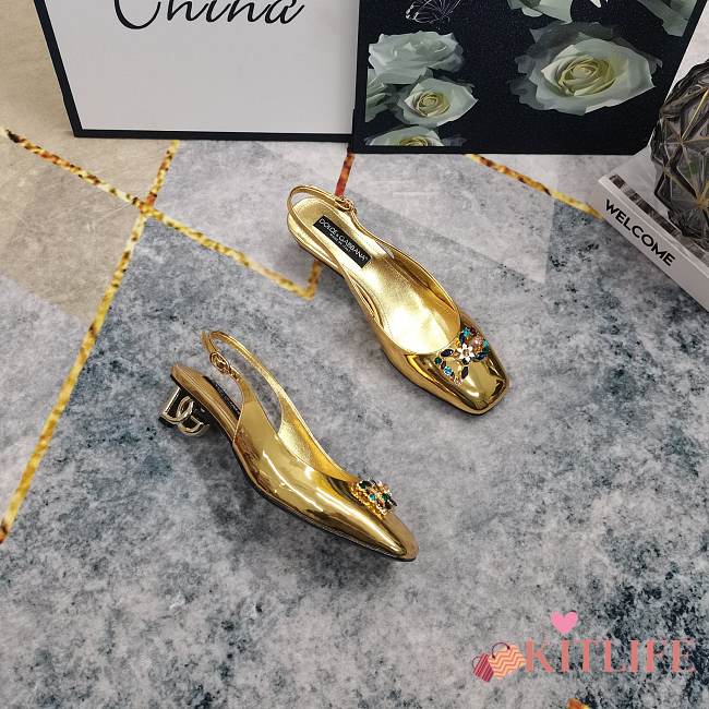 Kitlife Dolce & Gabbana Rhinestone Buckle Decorated Closed Toe Sandals Gold - 1
