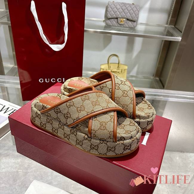 Kitlife Gucci 2025 GG Thick-soled Platform Mule Beige & Brown - 1