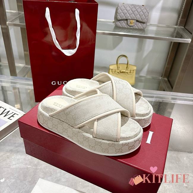 Kitlife Gucci 2025 GG Thick-soled Platform Mule White - 1