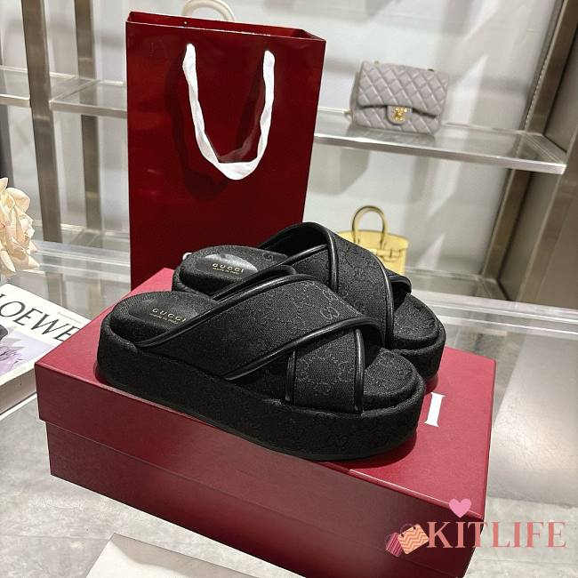 Kitlife Gucci 2025 GG Thick-soled Platform Mule Black - 1