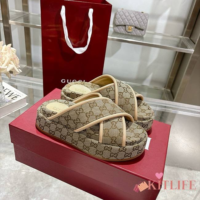 Kitlife Gucci 2025 GG Thick-soled Platform Mule Beige & White - 1