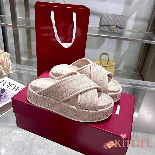 Kitlife Gucci 2025 GG Thick-soled Platform Mule Cream - 1