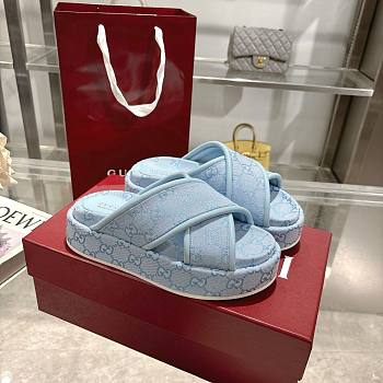 Kitlife Gucci 2025 GG Thick-soled Platform Mule Blue