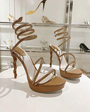 Kitlife René Caovilla Margot Crystal Platform High Heels Brown & Gold  - 1