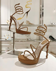 Kitlife René Caovilla Margot Crystal Platform High Heels Brown & Gold  - 6