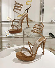 Kitlife René Caovilla Margot Crystal Platform High Heels Brown & Gold  - 3