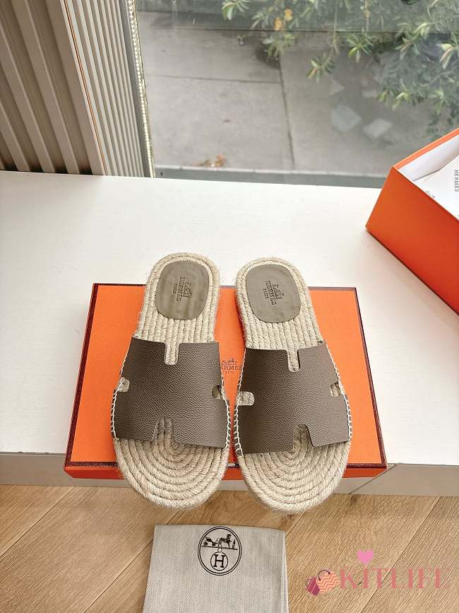 Kitlife Hermes Grey Leather Antigua Espadrille  - 1