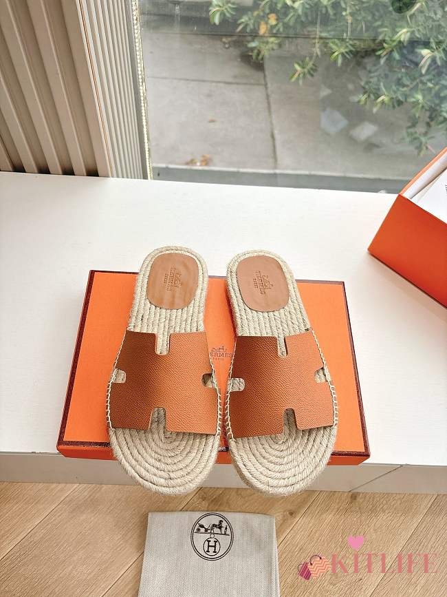 Kitlife Hermes Brown Leather Antigua Espadrille - 1