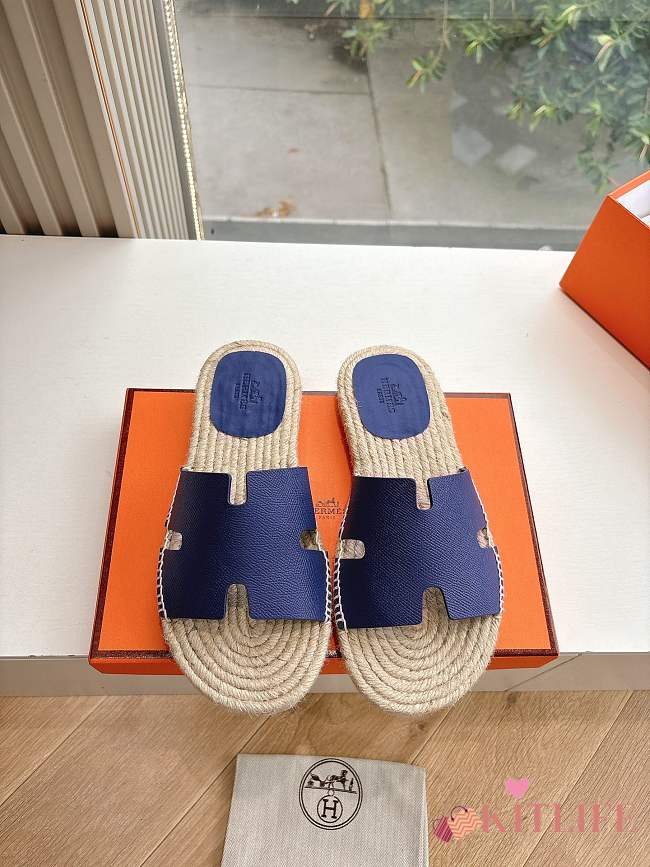 Kitlife Hermes Dark Blue Leather Antigua Espadrille - 1
