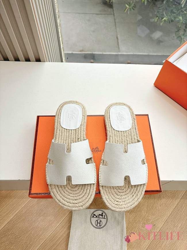 Kitlife Hermes White Leather Antigua Espadrille - 1