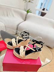 Kitlife Valentino Wedge Heel Black Leather Espadrille Sandals 100mm - 6