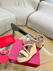 Kitlife Valentino Wedge Heel Beige Leather Espadrille Sandals 100mm  - 6