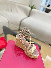 Kitlife Valentino Wedge Heel Beige Leather Espadrille Sandals 100mm  - 3