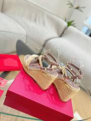Kitlife Valentino Wedge Heel Beige Leather Espadrille Sandals 100mm  - 2