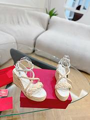 Kitlife Valentino Wedge Heel White Leather Espadrille Sandals 100mm - 6