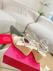 Kitlife Valentino Wedge Heel White Leather Espadrille Sandals 100mm - 5