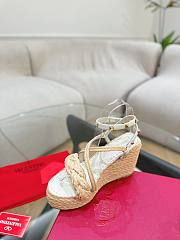 Kitlife Valentino Wedge Heel White Leather Espadrille Sandals 100mm - 4