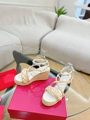 Kitlife Valentino Wedge Heel White Leather Espadrille Sandals 100mm - 3