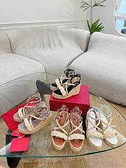 Kitlife Valentino Wedge Heel White Leather Espadrille Sandals 100mm - 2