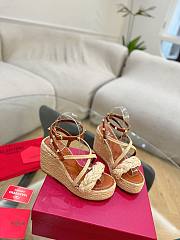 Kitlife Valentino Wedge Heel Brown Leather Espadrille Sandals 100mm - 1