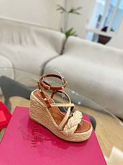 Kitlife Valentino Wedge Heel Brown Leather Espadrille Sandals 100mm - 4