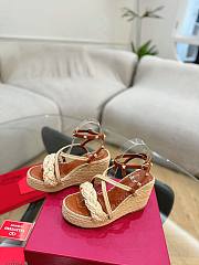 Kitlife Valentino Wedge Heel Brown Leather Espadrille Sandals 100mm - 3