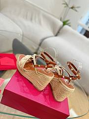 Kitlife Valentino Wedge Heel Brown Leather Espadrille Sandals 100mm - 2