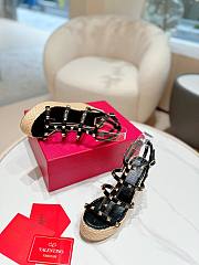 Kitlife Valentino Studded Leather Espadrille Platform Sandals Black 100mm - 6