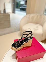 Kitlife Valentino Studded Leather Espadrille Platform Sandals Black 100mm - 3