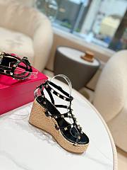 Kitlife Valentino Studded Leather Espadrille Platform Sandals Black 100mm - 4